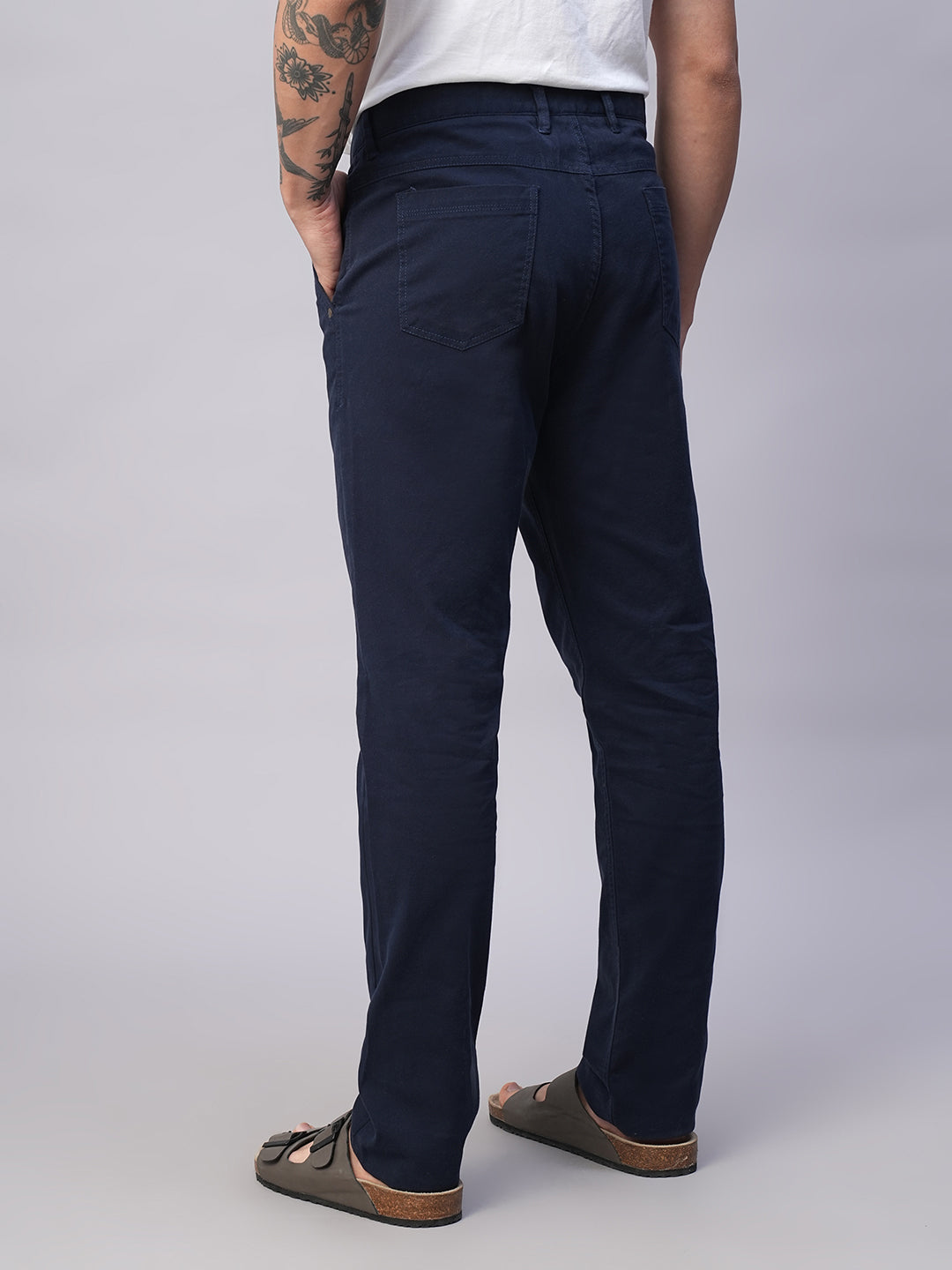 Men's Navy Cotton Lycra Slim Fit Pant