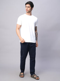 Men’s Cotton Lycra Slim Fit Side Seam Pockets Pant Navy