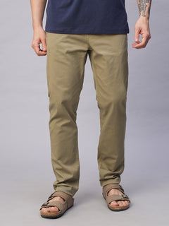 Men’s Cotton Lycra Slim Fit Side Seam Pockets Pant Khaki