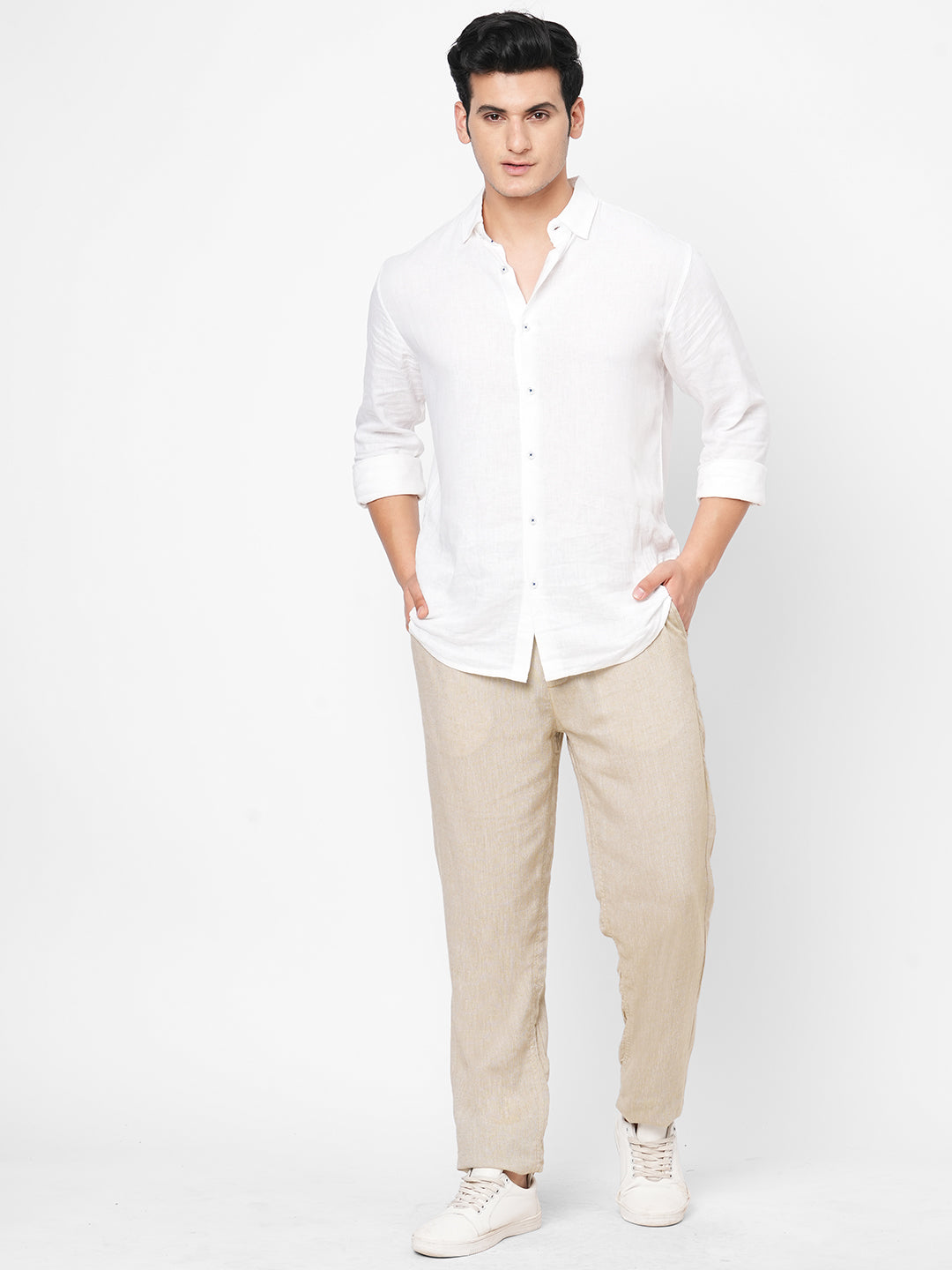 Men's Khaki Linen Viscose Regular Fit Pant