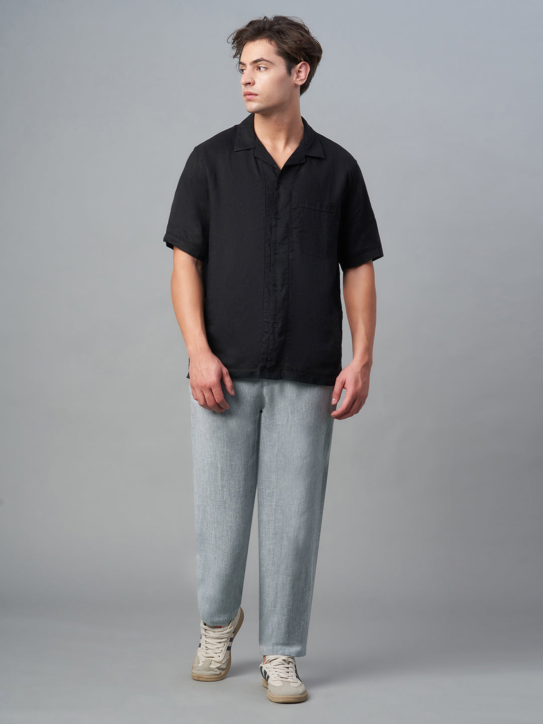 Men's Grey Cotton Linen Regular Fit Pant