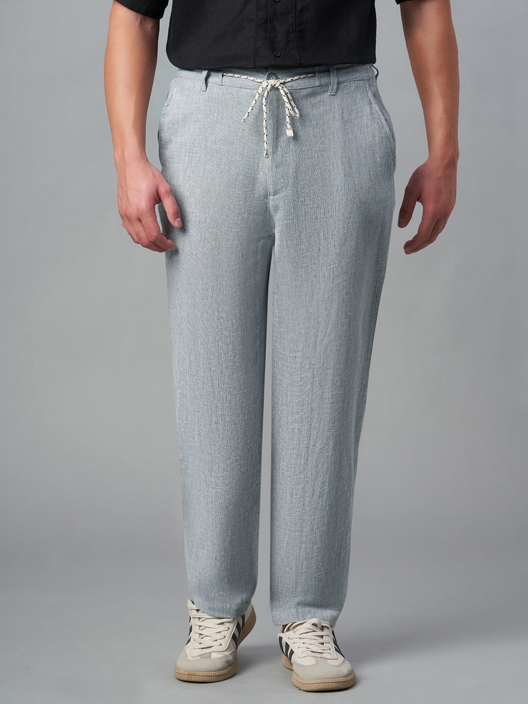 Men's Grey Cotton Linen Regular Fit Pant