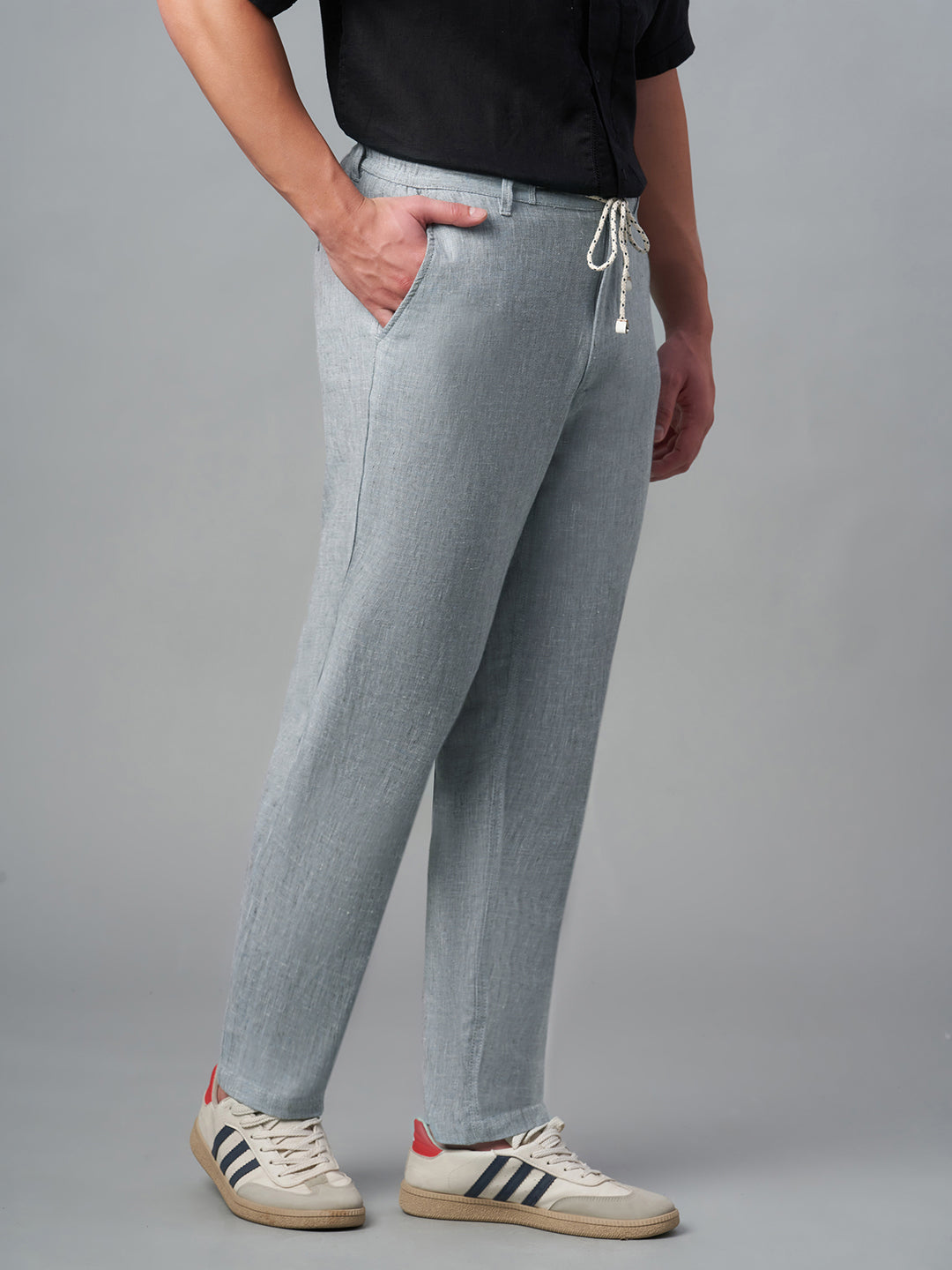 Men's Grey Cotton Linen Regular Fit Pant
