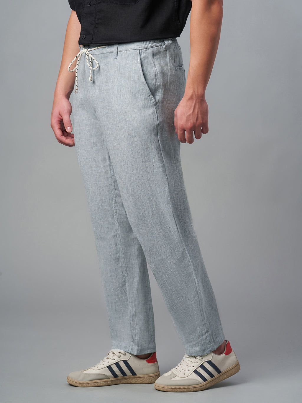 Men's Grey Cotton Linen Regular Fit Pant