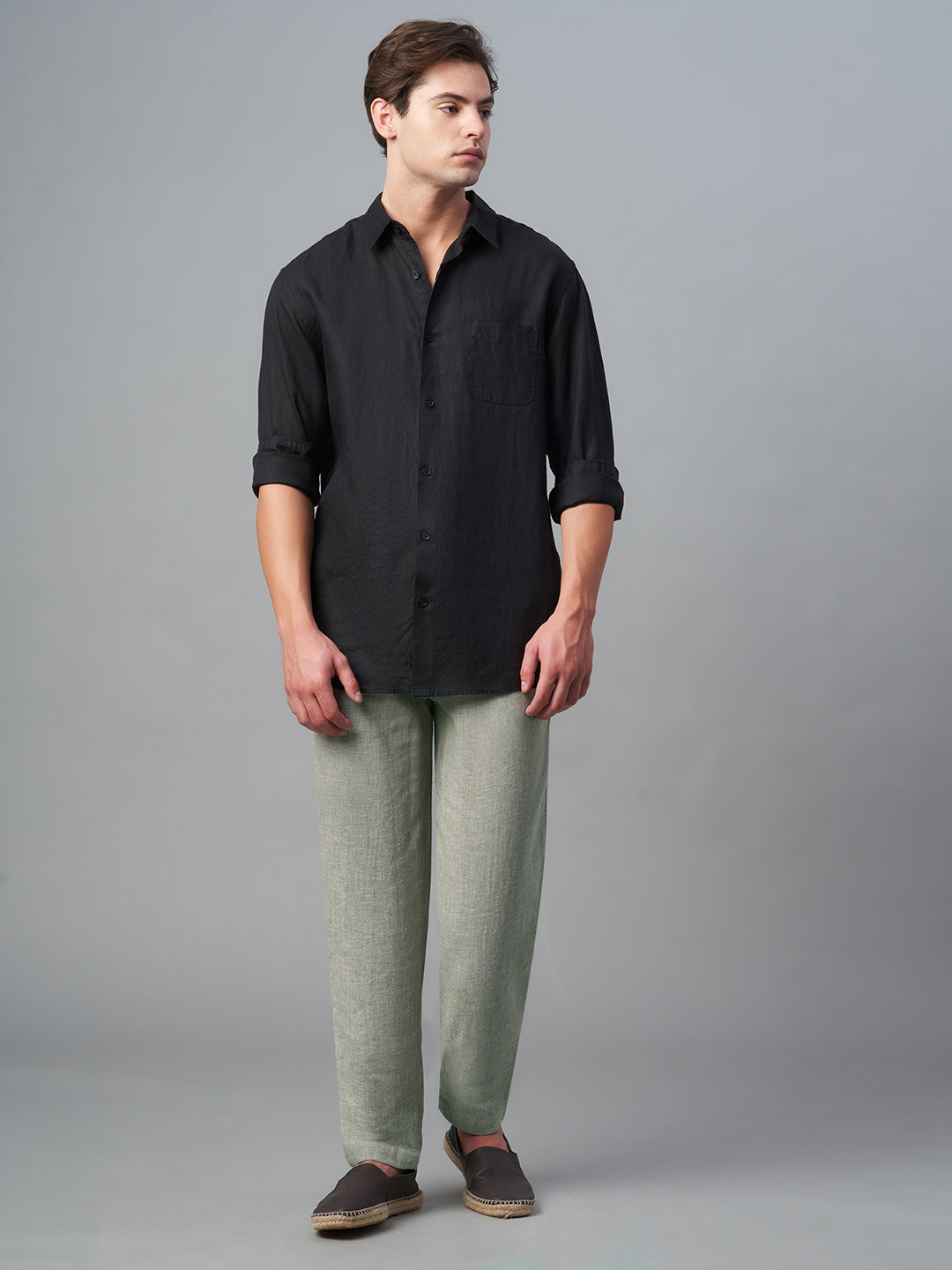 Men's Lt Brown Cotton Linen Regular Fit Pant