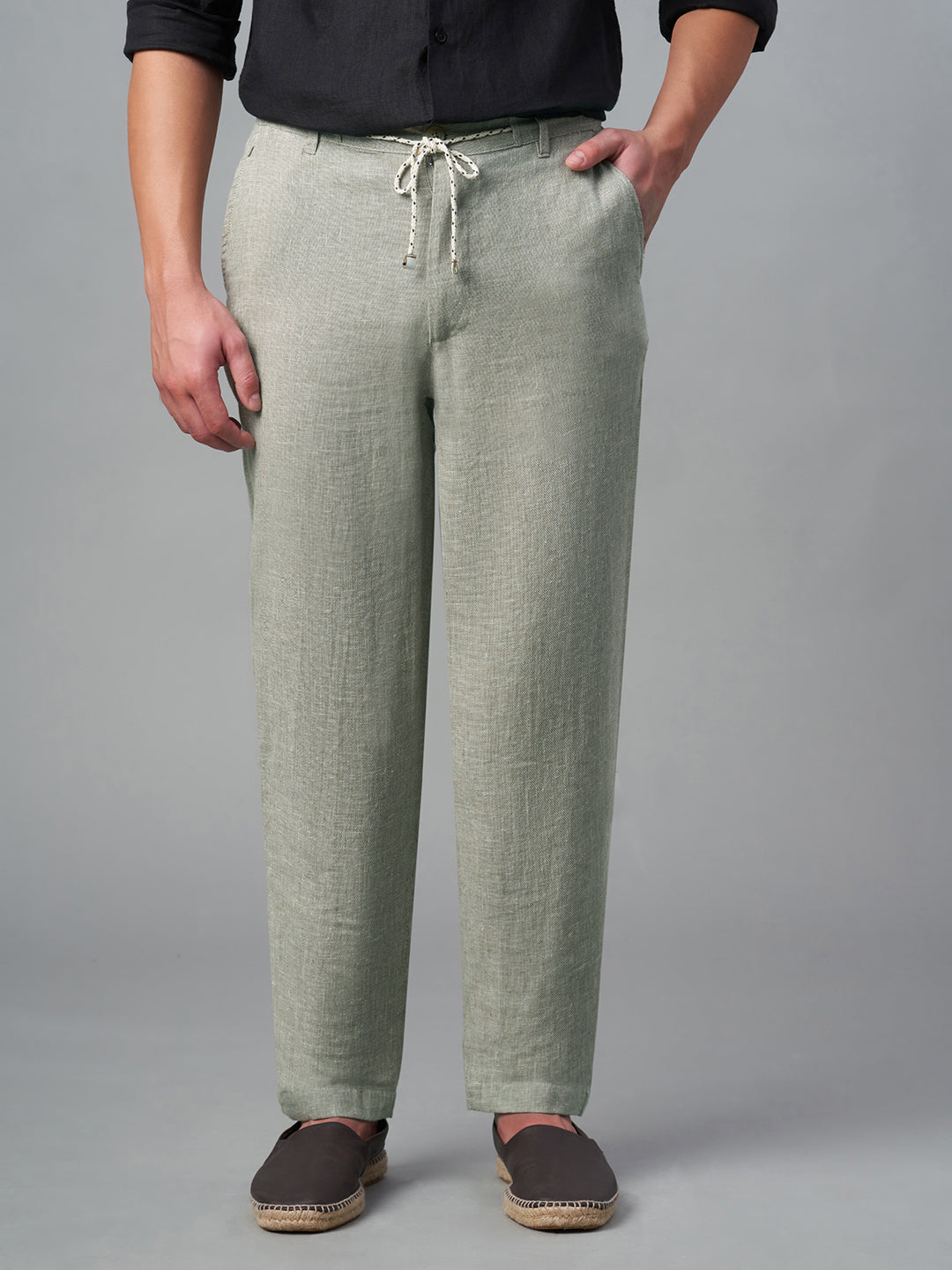 Men's Lt Brown Cotton Linen Regular Fit Pant