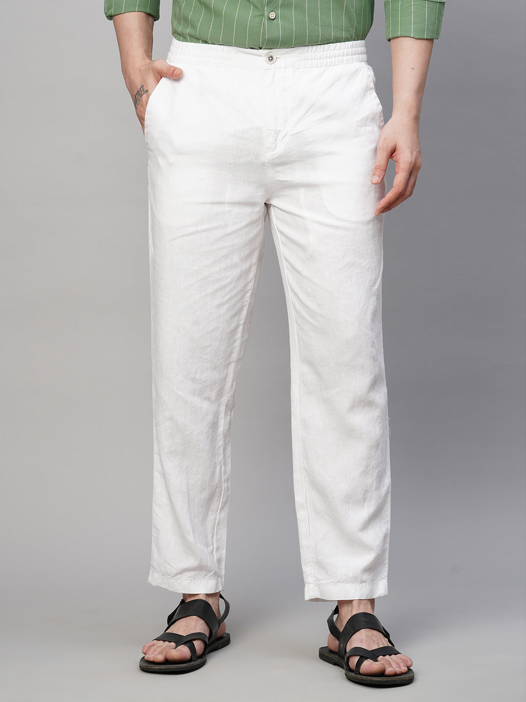 Men's White Linen Regular Fit Pant