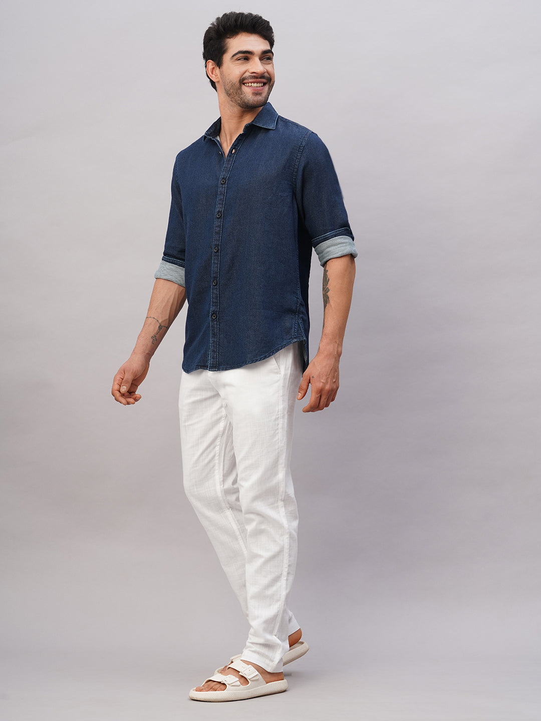 Men's White Cotton Regular Fit Pant