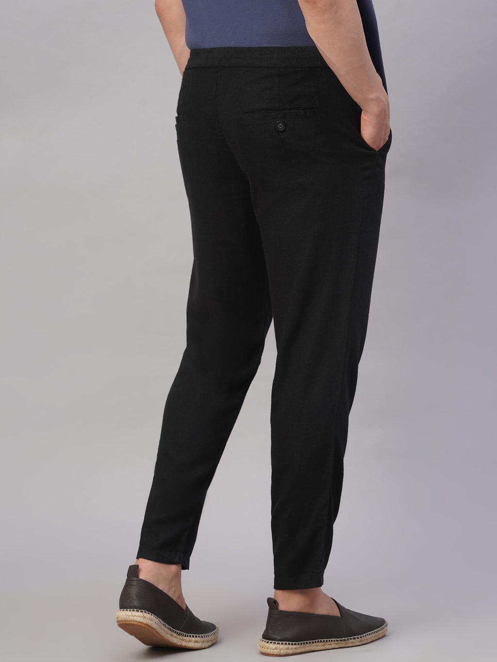 Men's Black Viscose Linen Regular Fit Pant