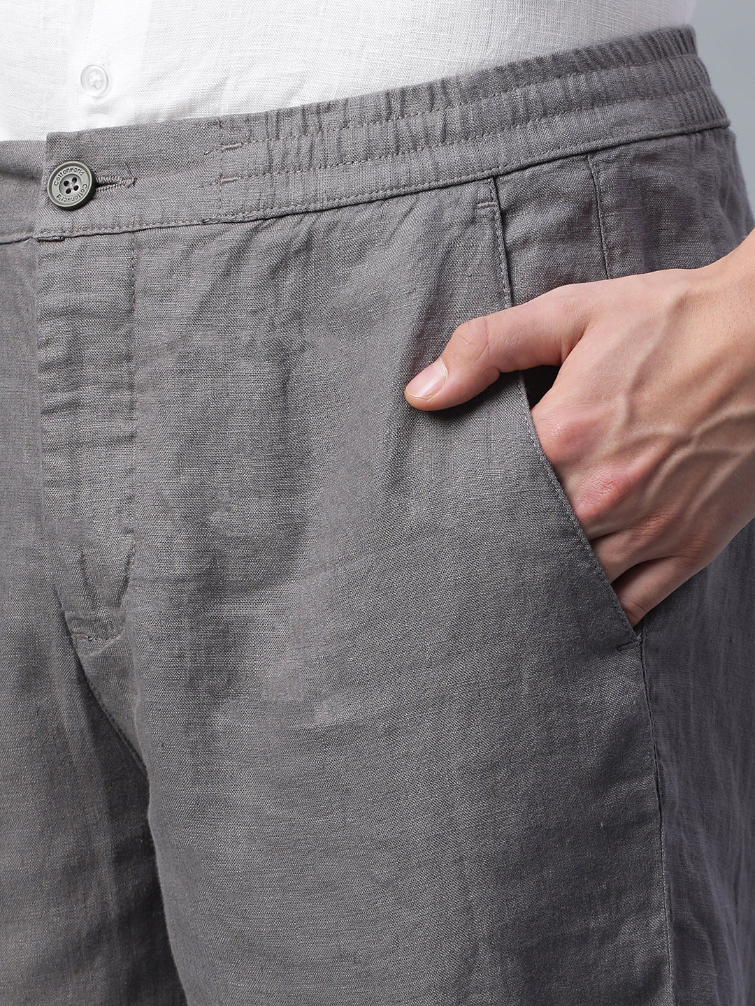 Men's Grey 100% Linen Regular Fit Pant