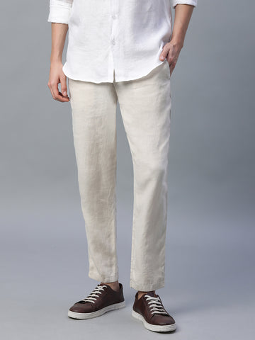 Men's Natural 100% Linen Regular Fit Pant