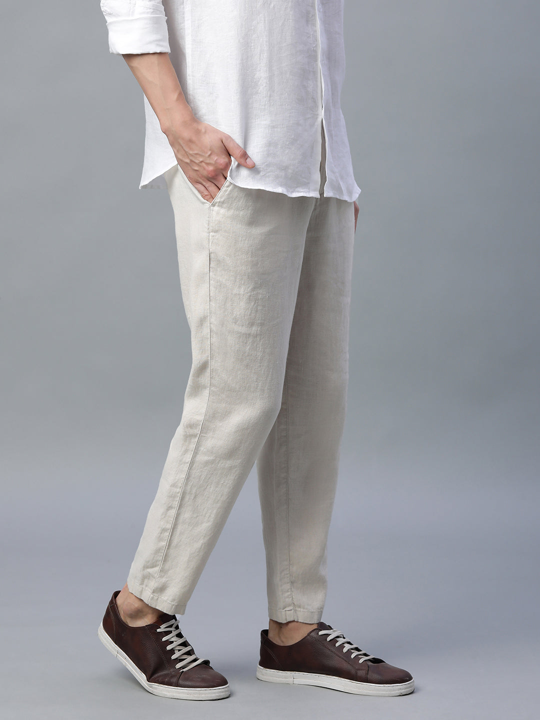 Men's Natural 100% Linen Regular Fit Pant