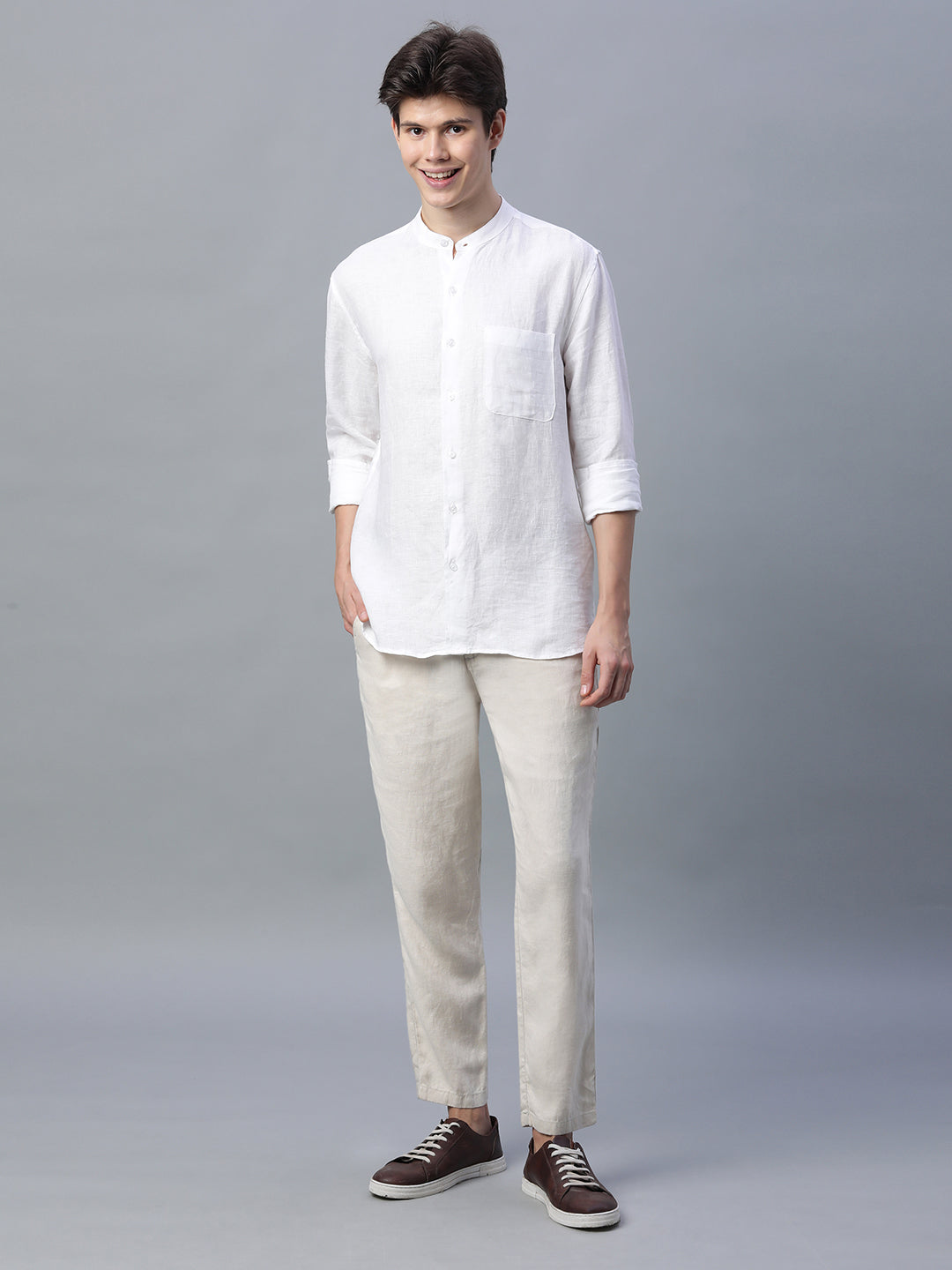 Men's Natural 100% Linen Regular Fit Pant