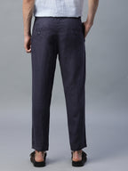 Men's Navy 100% Linen Regular Fit Pant