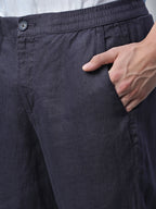 Men's Navy 100% Linen Regular Fit Pant