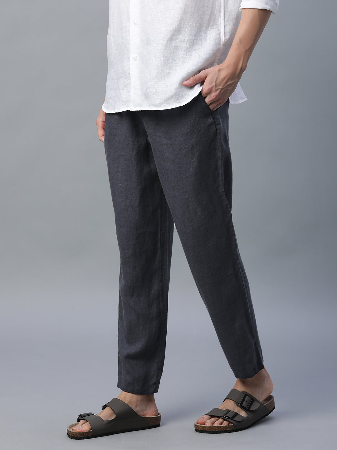 Men's Slate 100% Linen Regular Fit Pant