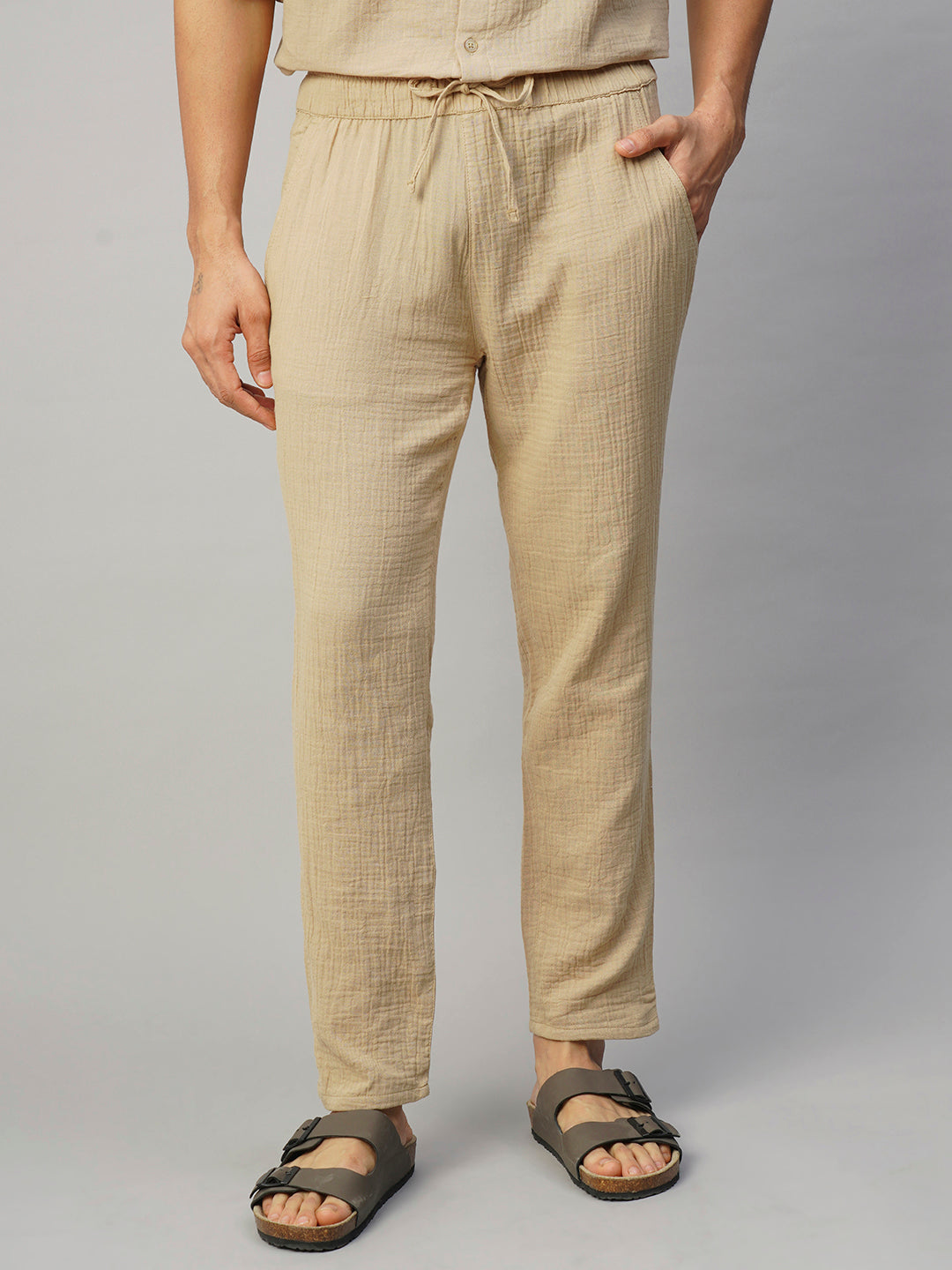 Men's Khaki Cotton Slim Fit Pant