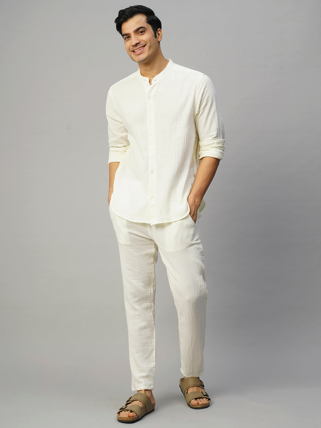 Men's White Cotton Slim Fit Pant