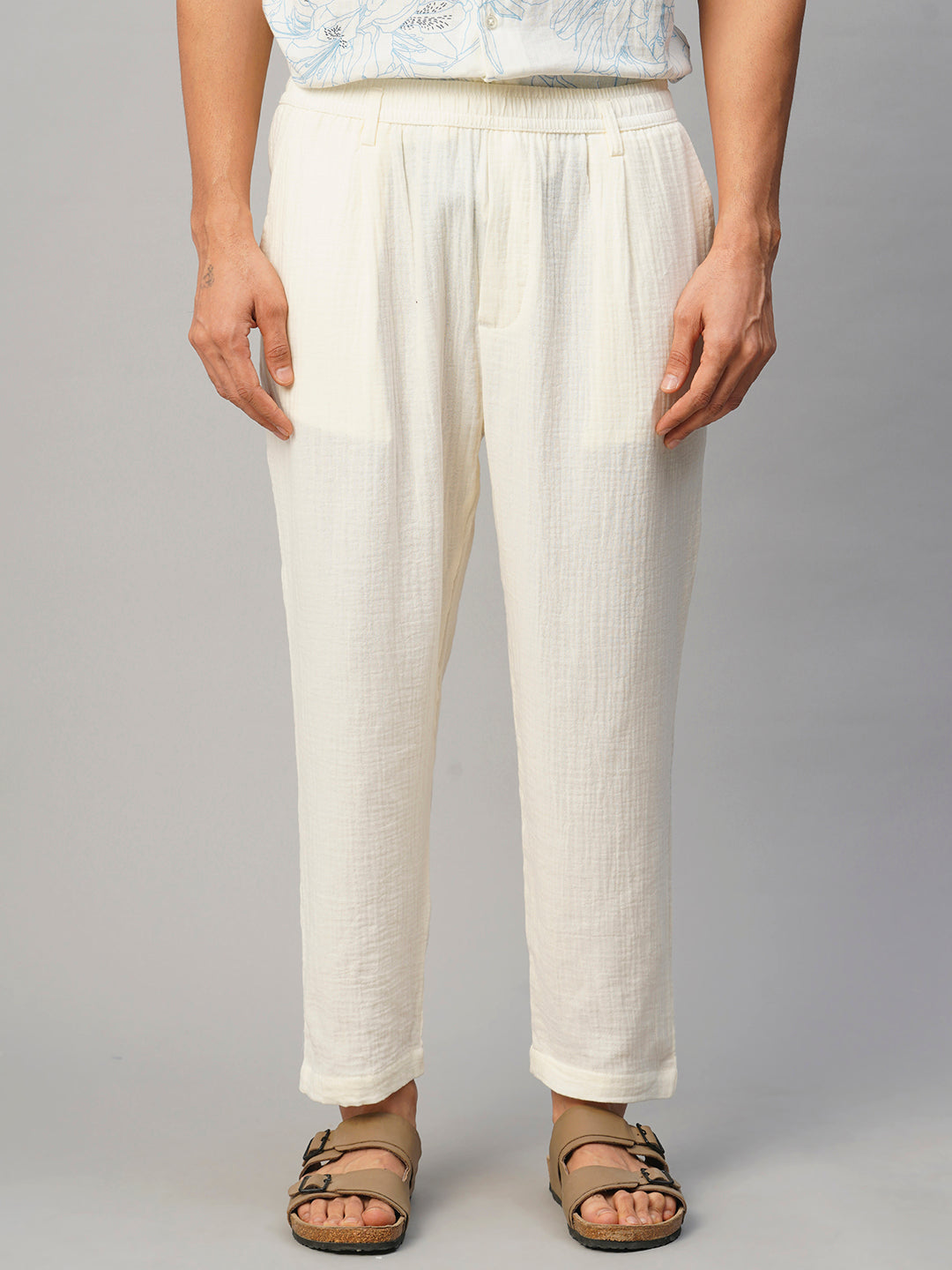 Men's White Cotton Loose Fit Pant