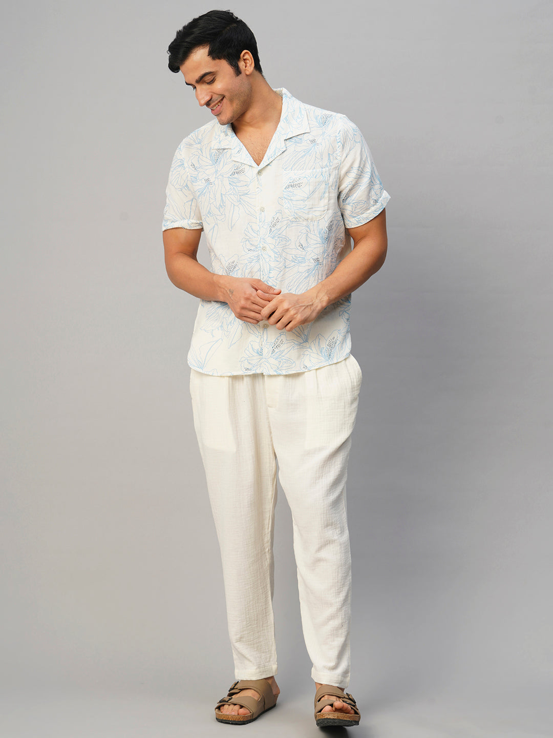 Men's White Cotton Loose Fit Pant