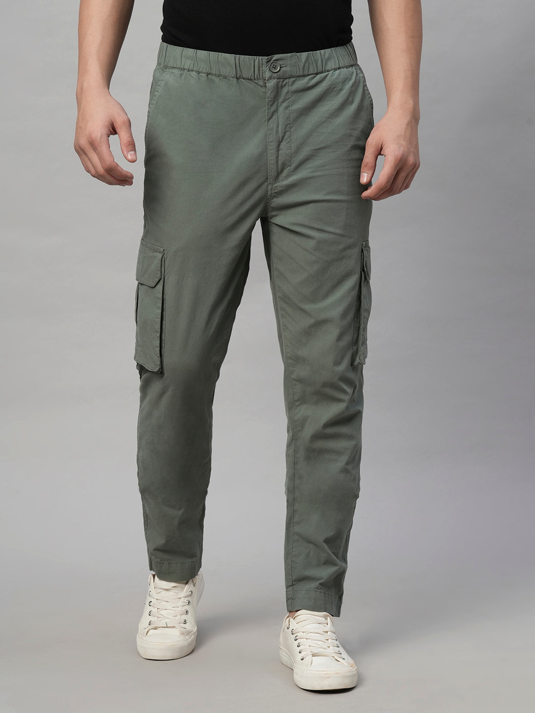 Men's Green Cotton Lycra Regular Fit Pant