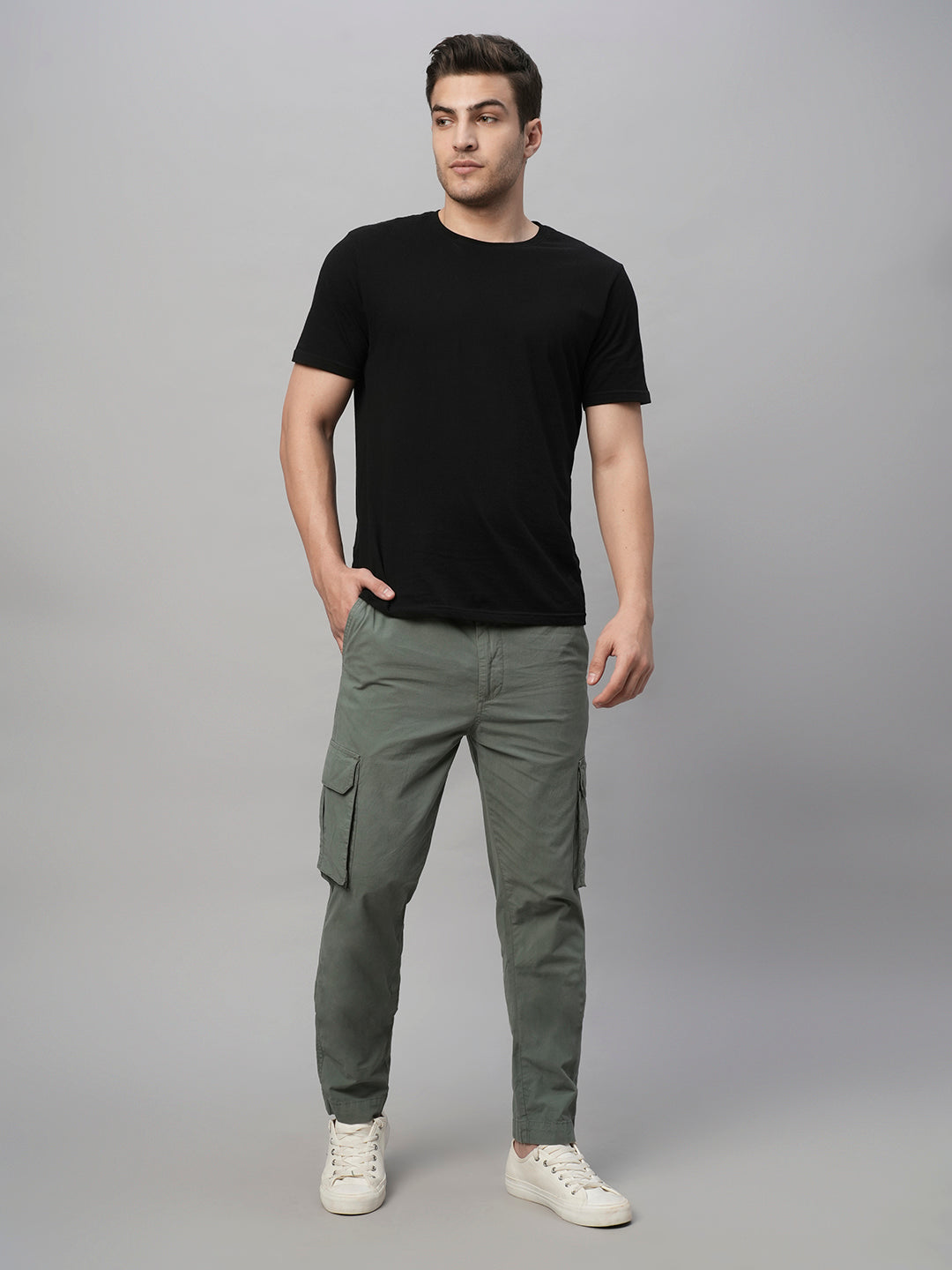 Men's Green Cotton Lycra Regular Fit Pant