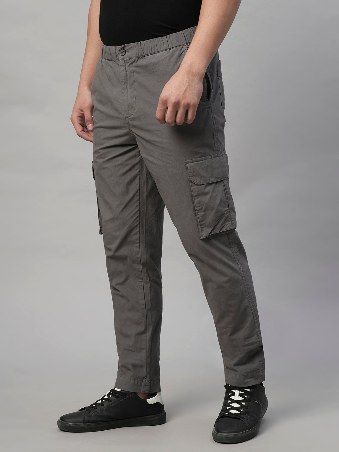 Men's Grey Cotton Lycra Regular Fit Pant