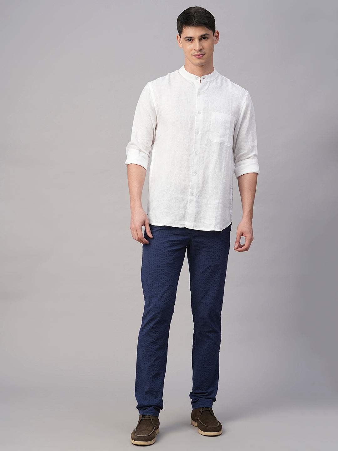Men's 100% Cotton Seer Sucker Navy Slim Fit Pant