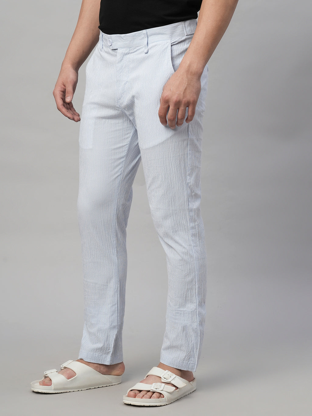 Men's 100% Cotton Seer Sucker Sky Blue Slim Fit Pants