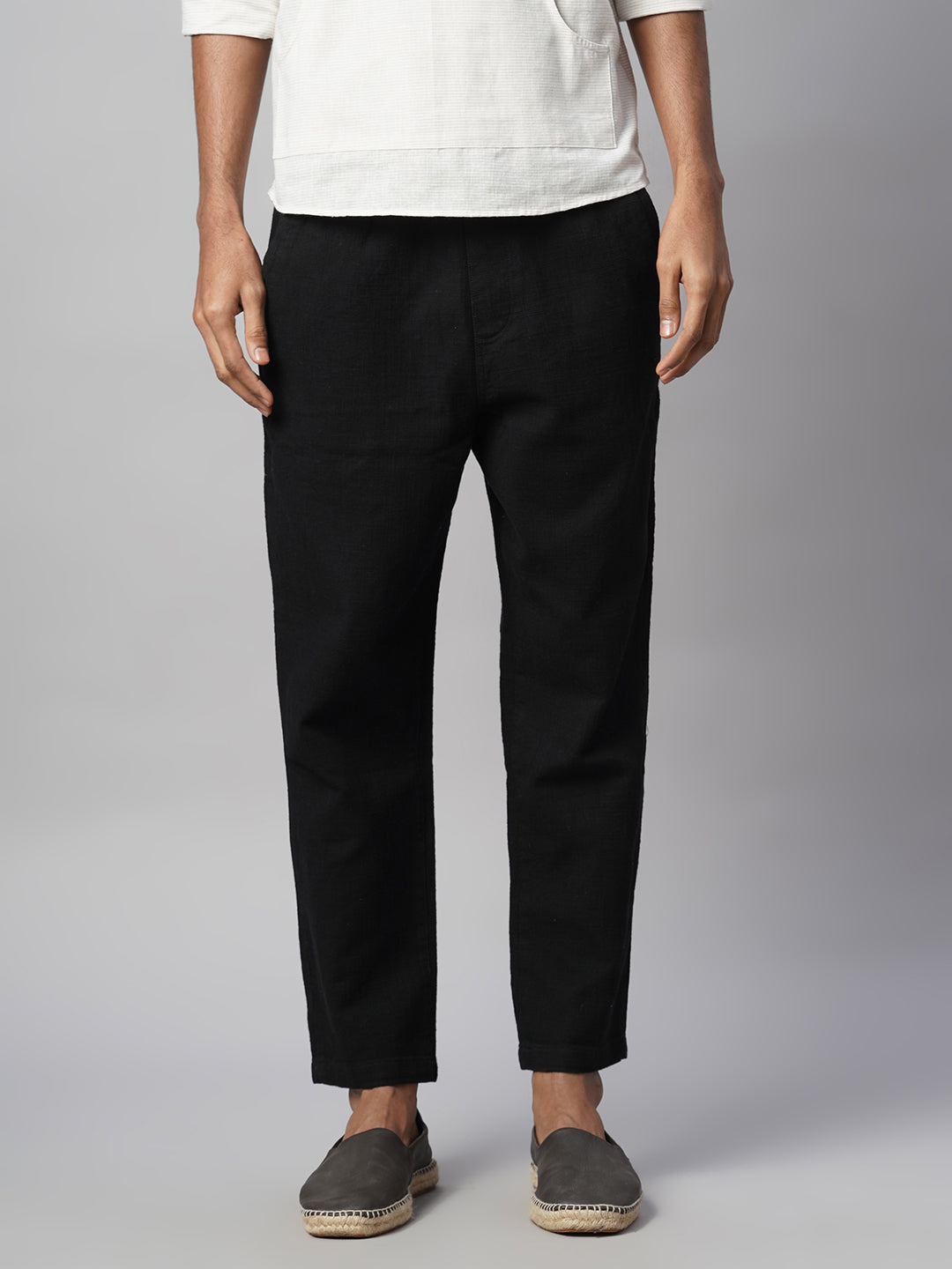 Men's Black 100% Cotton Regular Fit Pant