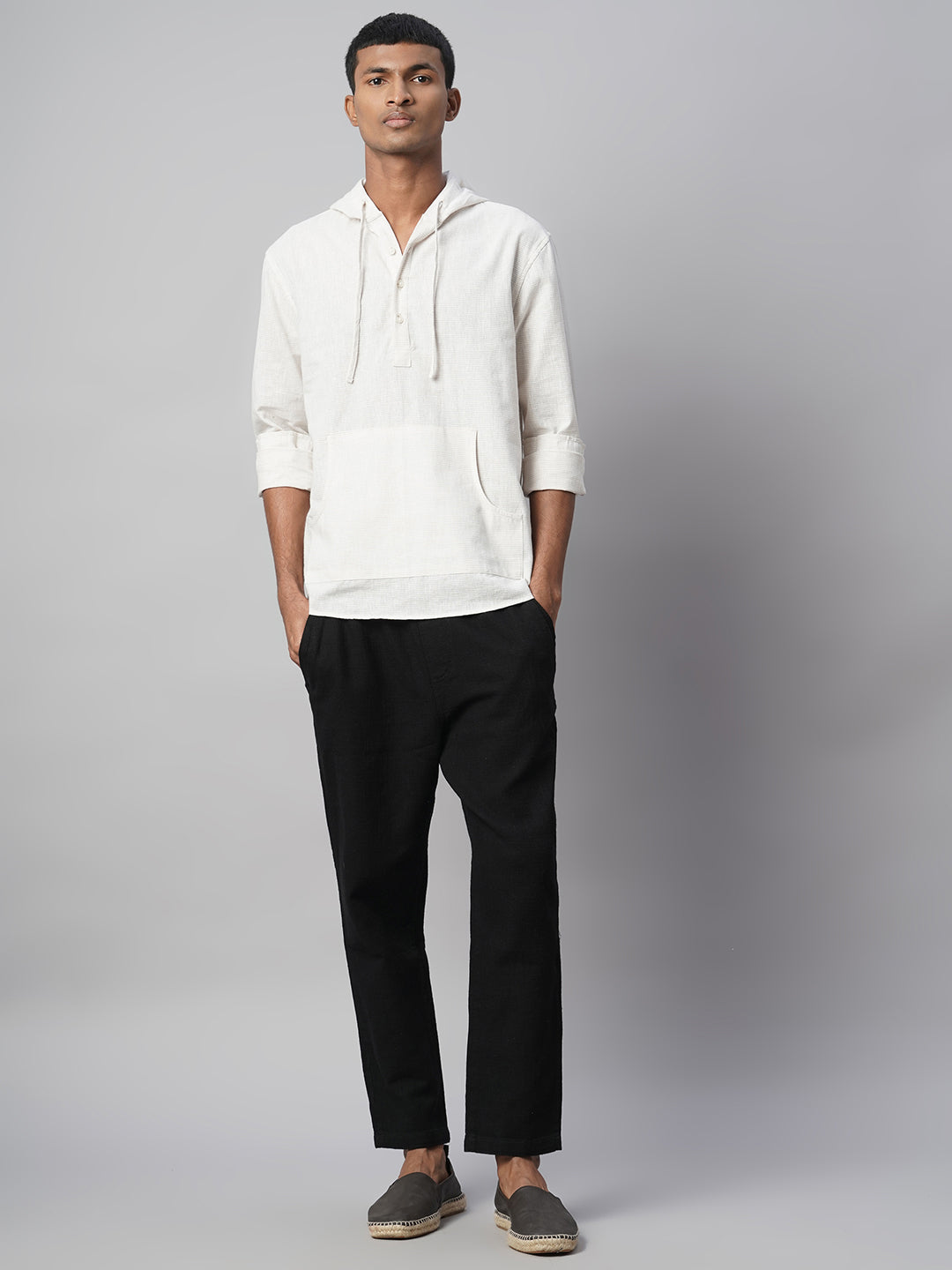 Men's Black 100% Cotton Regular Fit Pant