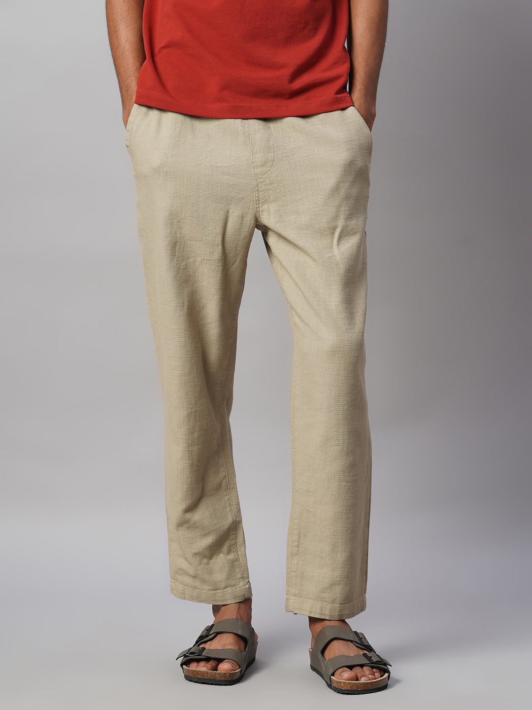 Men's Khaki 100% Cotton Regular Fit Pant