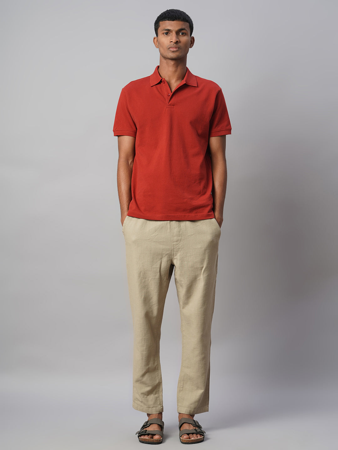 Men's Khaki 100% Cotton Regular Fit Pant