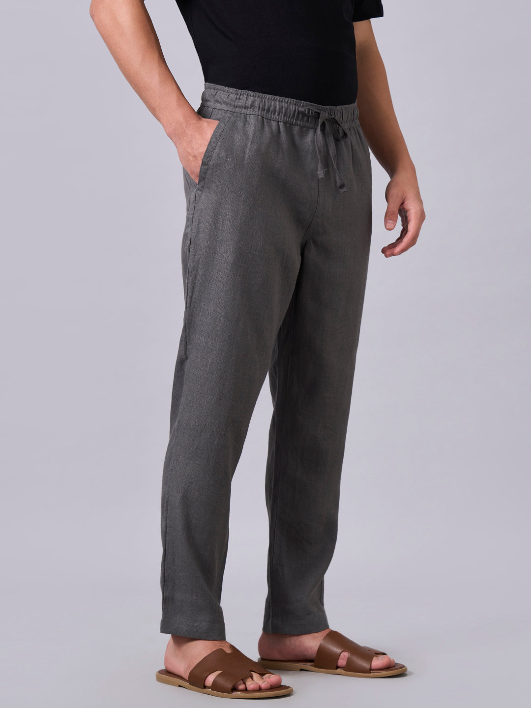Men's Slate 100% Linen Regular Fit Pant