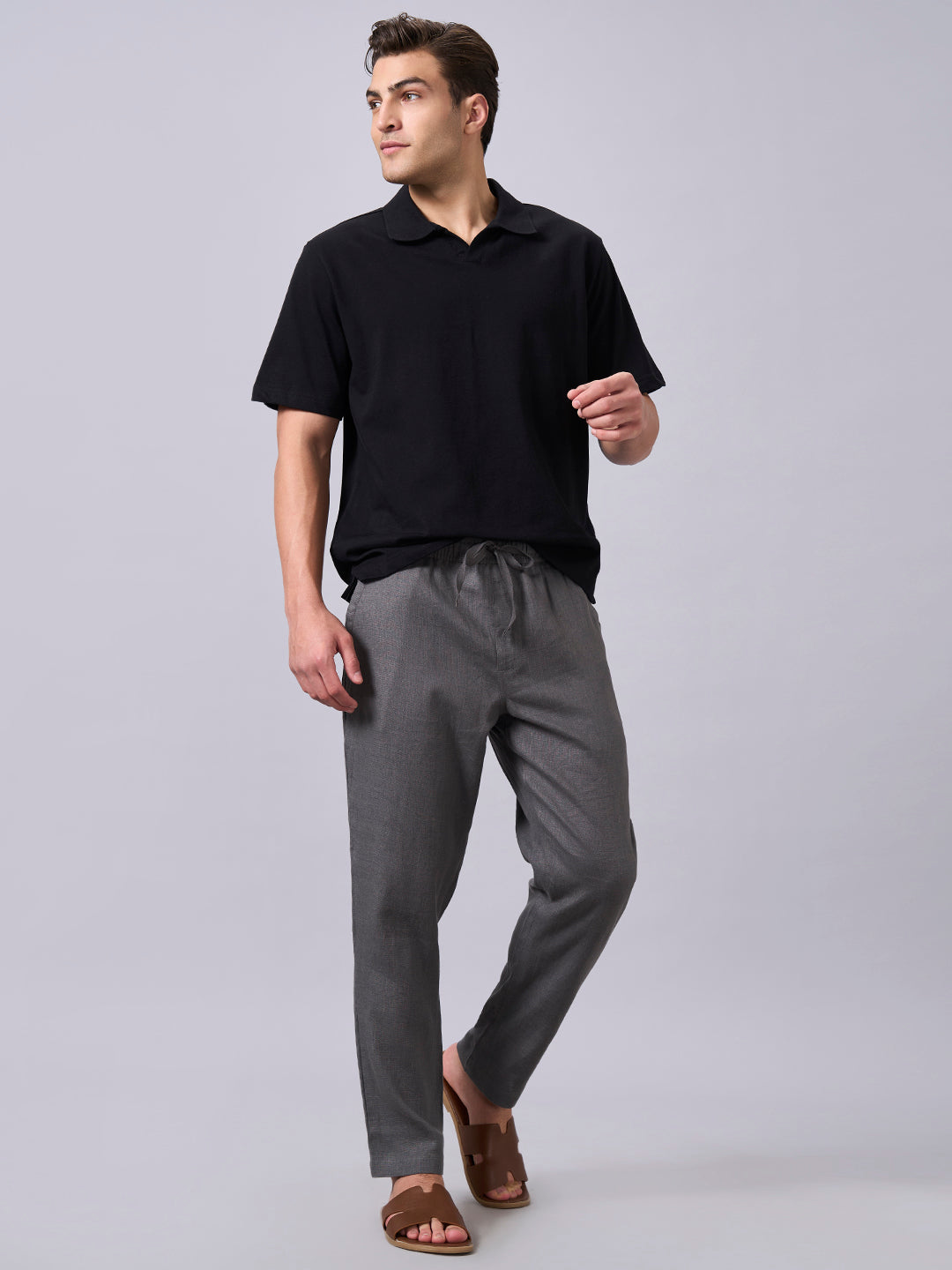 Men's Slate 100% Linen Regular Fit Pant