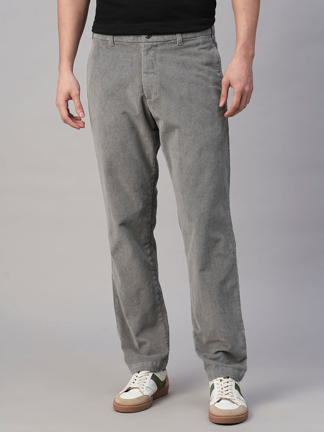 Men's Corduroy Grey Cotton Lycra Regular Fit Pant