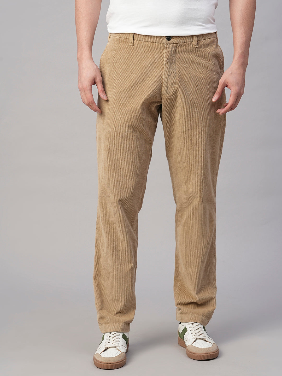 Men's Corduroy Khaki Cotton Lycra Regular Fit Pant