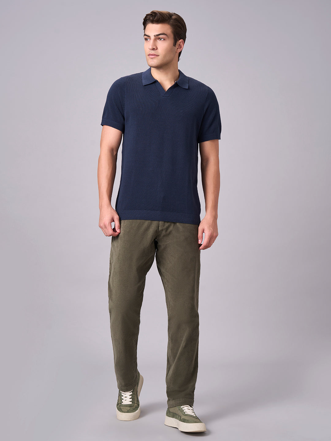 Men's Corduroy Green Cotton Lycra Regular Fit Pant