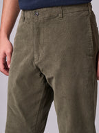 Men's Corduroy Green Cotton Lycra Regular Fit Pant