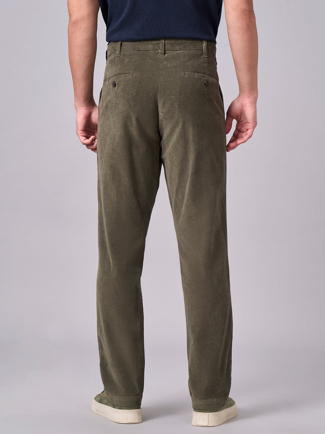 Men's Corduroy Green Cotton Lycra Regular Fit Pant