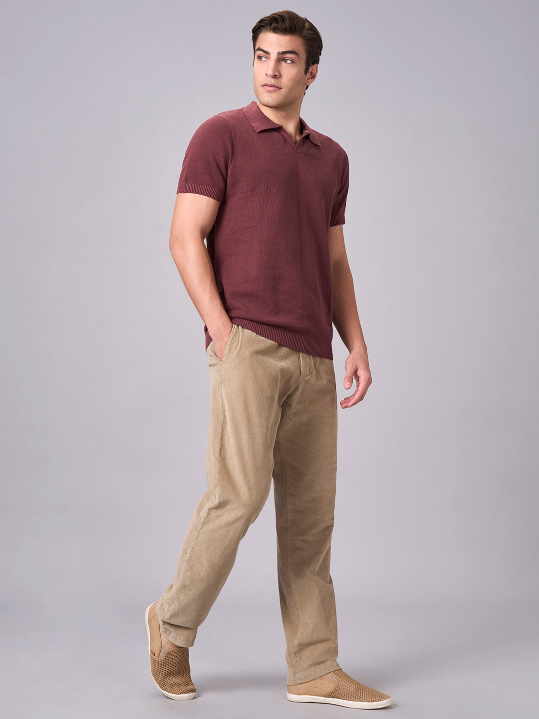 Men's Corduroy Khaki Cotton Lycra Regular Fit Pant