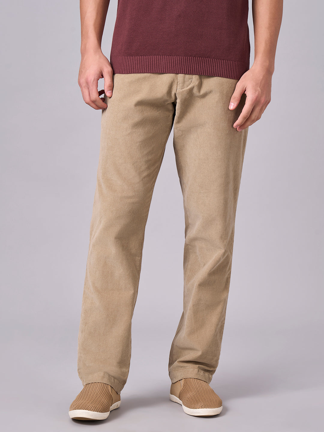 Men's Corduroy Khaki Cotton Lycra Regular Fit Pant
