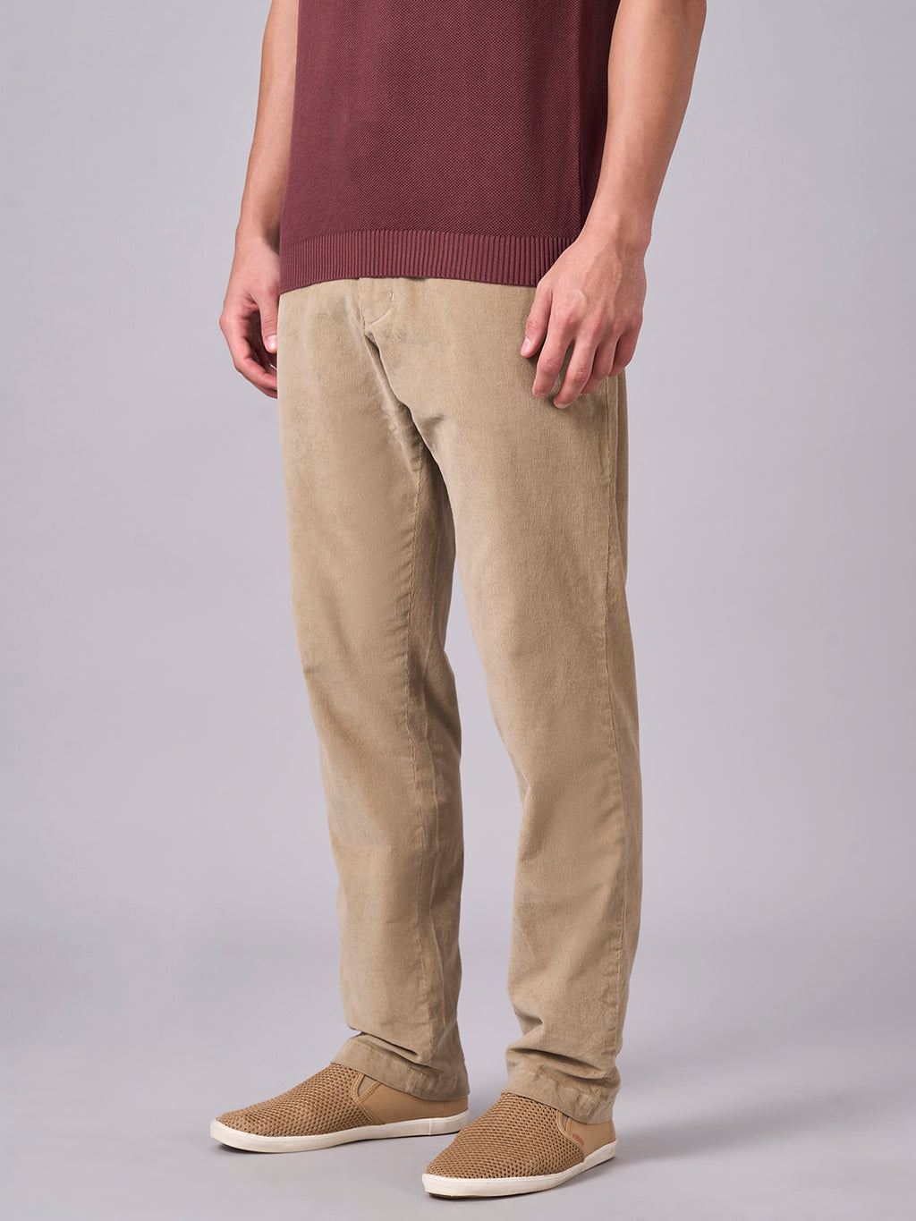 Men's Corduroy Khaki Cotton Lycra Regular Fit Pant