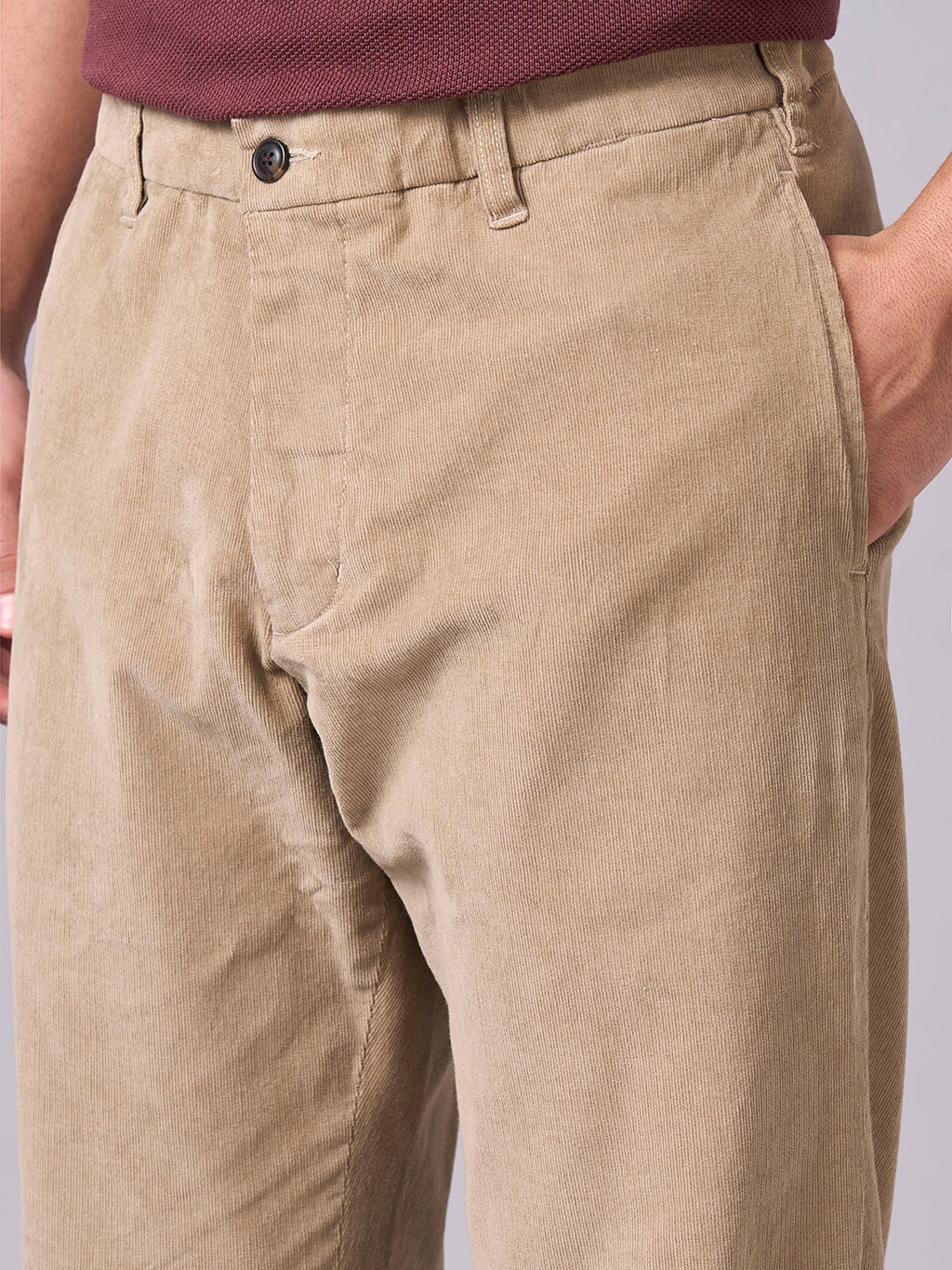 Men's Corduroy Khaki Cotton Lycra Regular Fit Pant