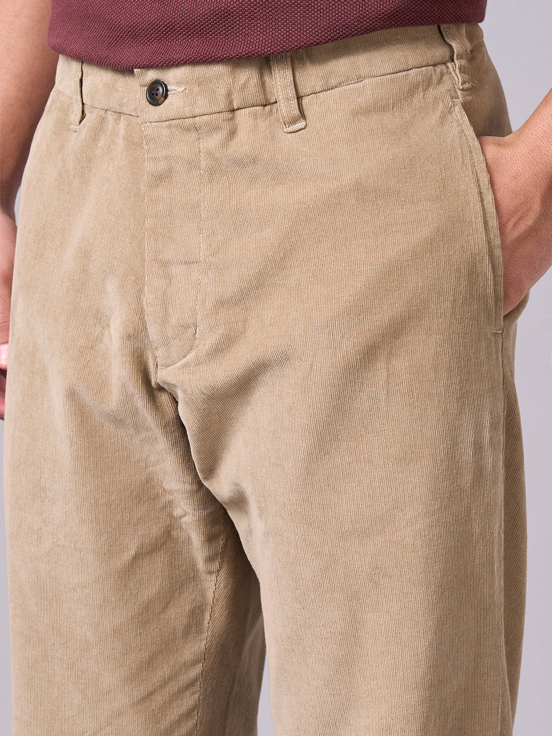 Men's Corduroy Khaki Cotton Lycra Regular Fit Pant