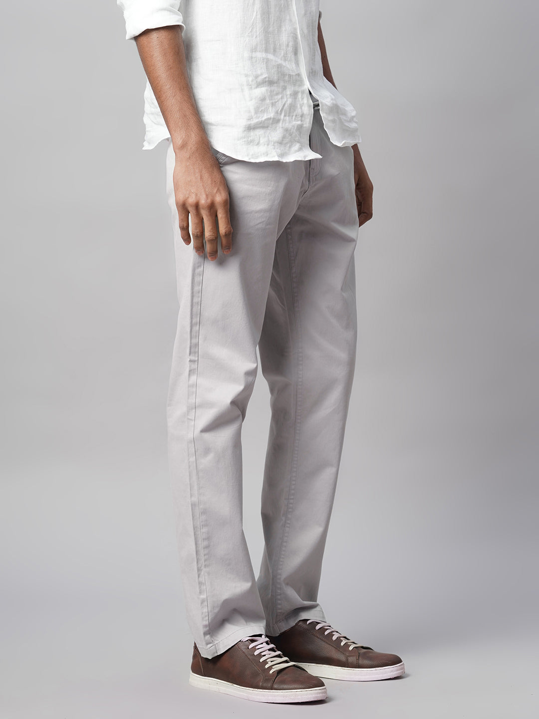 Men's Grey Cotton Lycra Regular Fit Pant