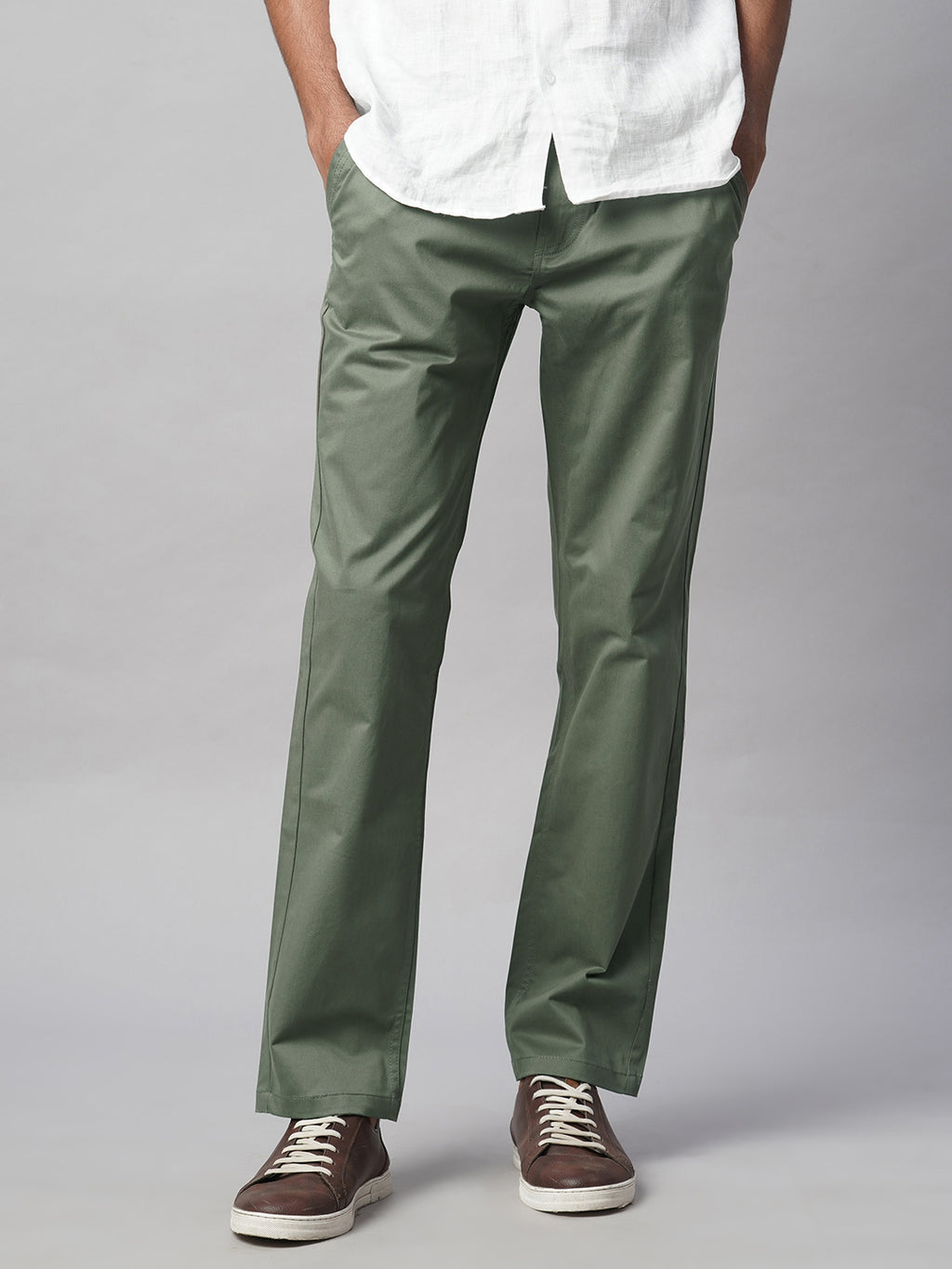 Men's Cotton Lycra Regular Fit Pant Lt.Olive