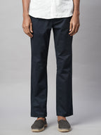 Men's Navy Cotton Lycra Regular Fit Pant