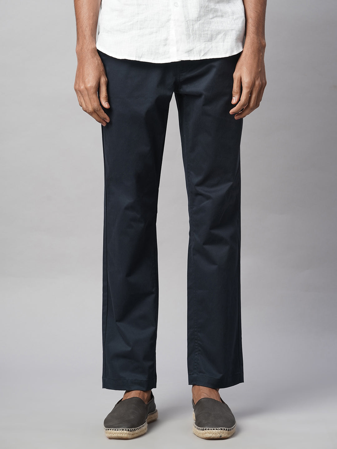 Men's Navy Cotton Lycra Regular Fit Pant