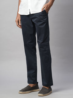 Men’s Cotton Lycra Regular Fit Side Seam Pockets Pant Navy